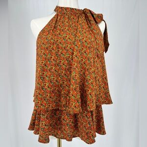 CECE - Tie Neck Halter Double Layer Blouse